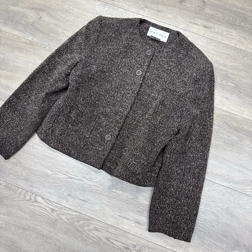 Jaeger Heather Brown Cardigan Sweater Womens Classic Casual‎